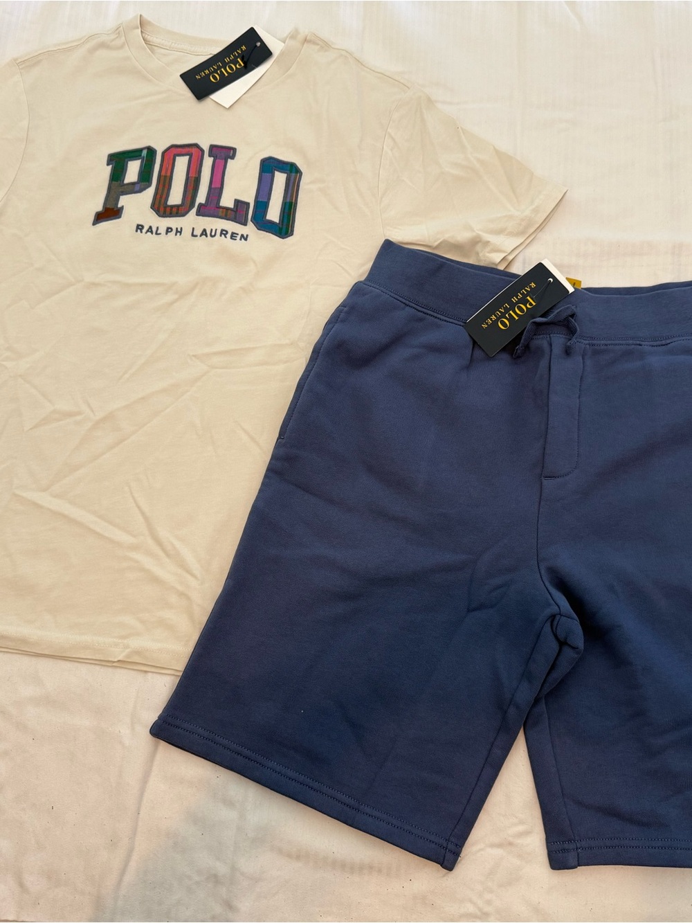 New boys Polo Ralph Lauren shirt Logo & Navy Shorts Set Sz L 14-16, XL 18-20